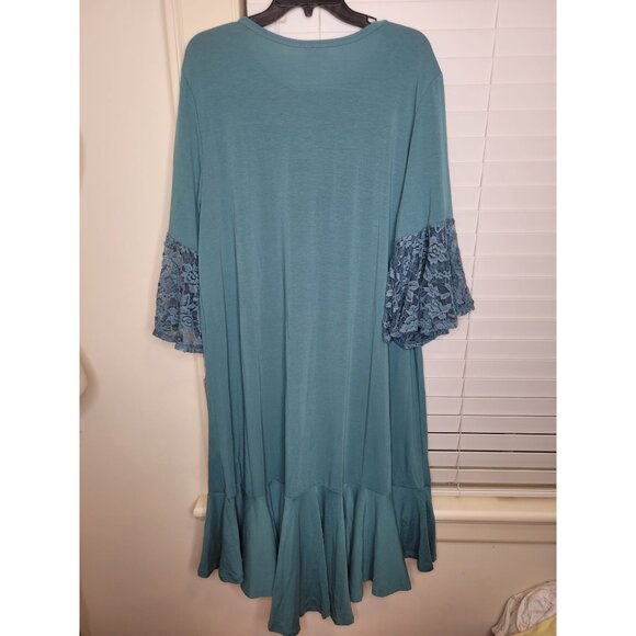 Lularoe Maurine Dress 3XL Teal Lace Bell Sleeves Ruffle Hem NWT Party Summer - Picture 2 of 8